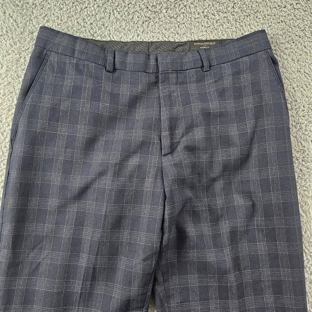 Banana Republic Dress Pants Mens 34x29 Blue Plaid Wool Blend Dark Academia